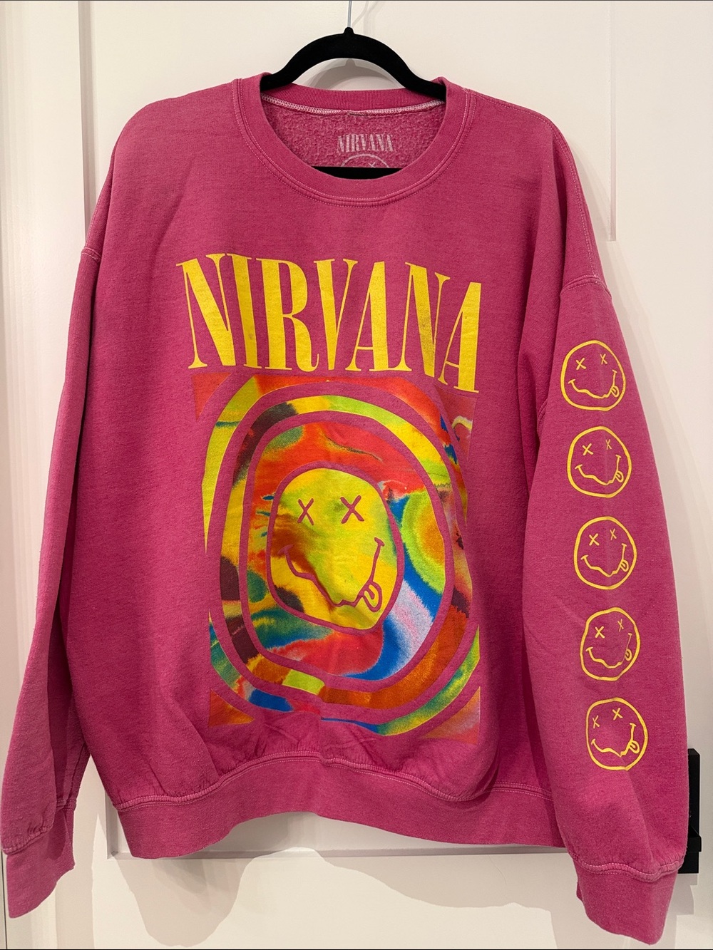 Urban Outfitters Exclusive Nirvana Smiley Pink Crewneck Sweatshirt S/M Oversized